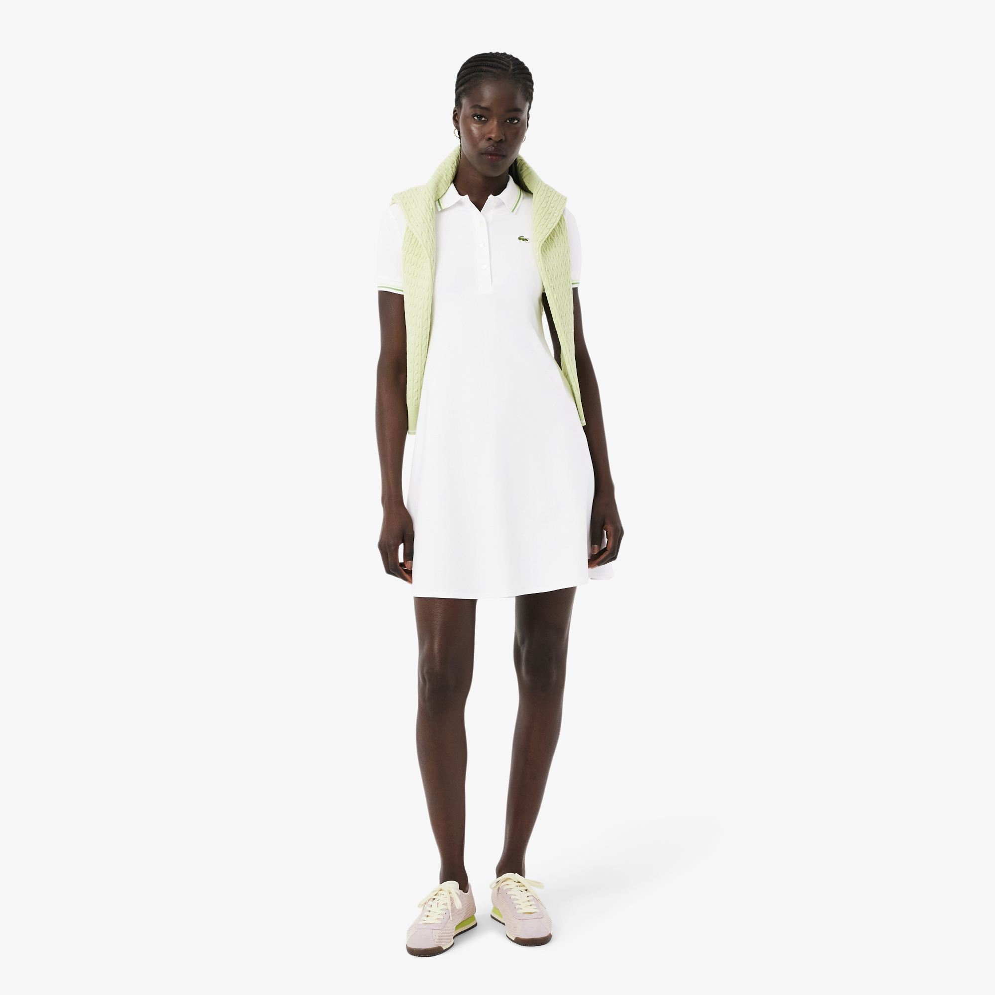 Lacoste Kadın Flare Fit Kısa Kollu Polo Yaka Organik Pamuk Beyaz Elbise görsel 4