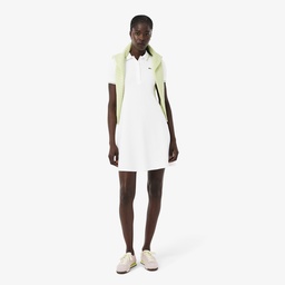 Kadın Flare Fit Kısa Kollu Polo Yaka Organik Pamuk Beyaz Elbise Beyaz