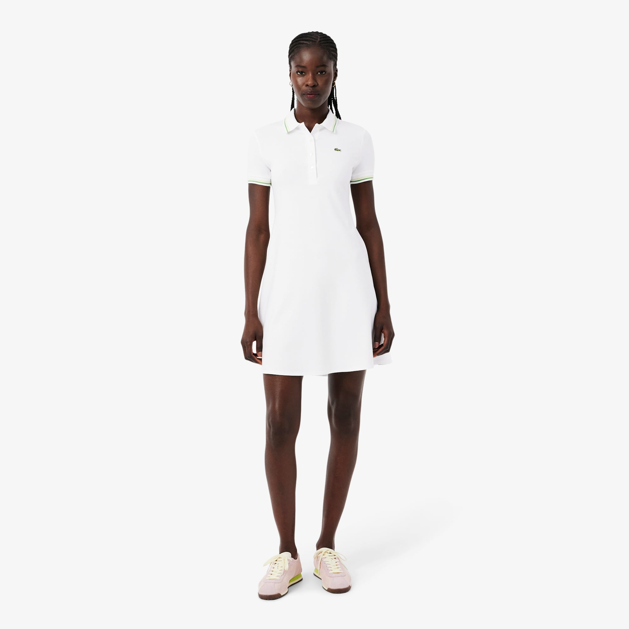 Lacoste Kadın Flare Fit Kısa Kollu Polo Yaka Organik Pamuk Beyaz Elbise