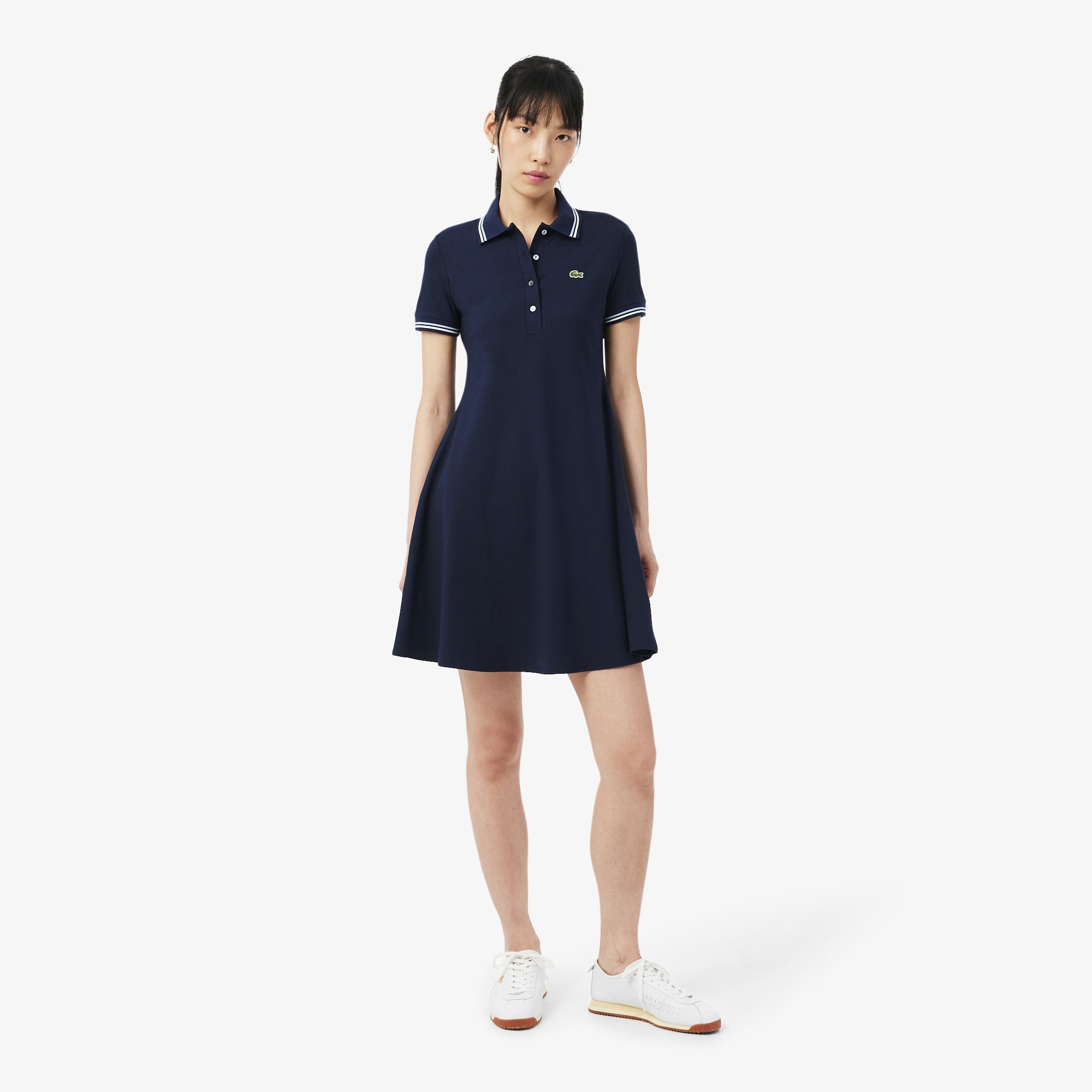 Kadın Flare Fit Kısa Kollu Polo Yaka Organik Pamuk Lacivert Elbise