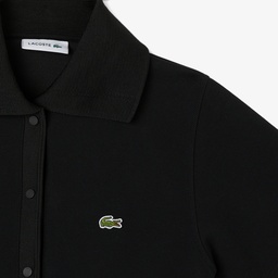 Kadın Classic Fit Kısa Kollu Polo Yaka Siyah Elbise Siyah