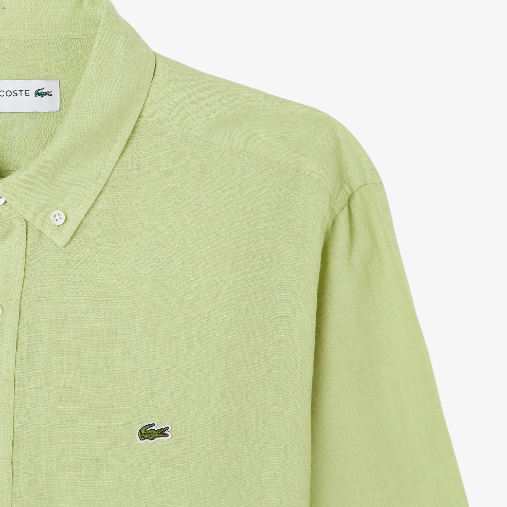 Lacoste Erkek Regular Fit Düğmeli Yaka Keten Yeşil Gömlek görsel 3