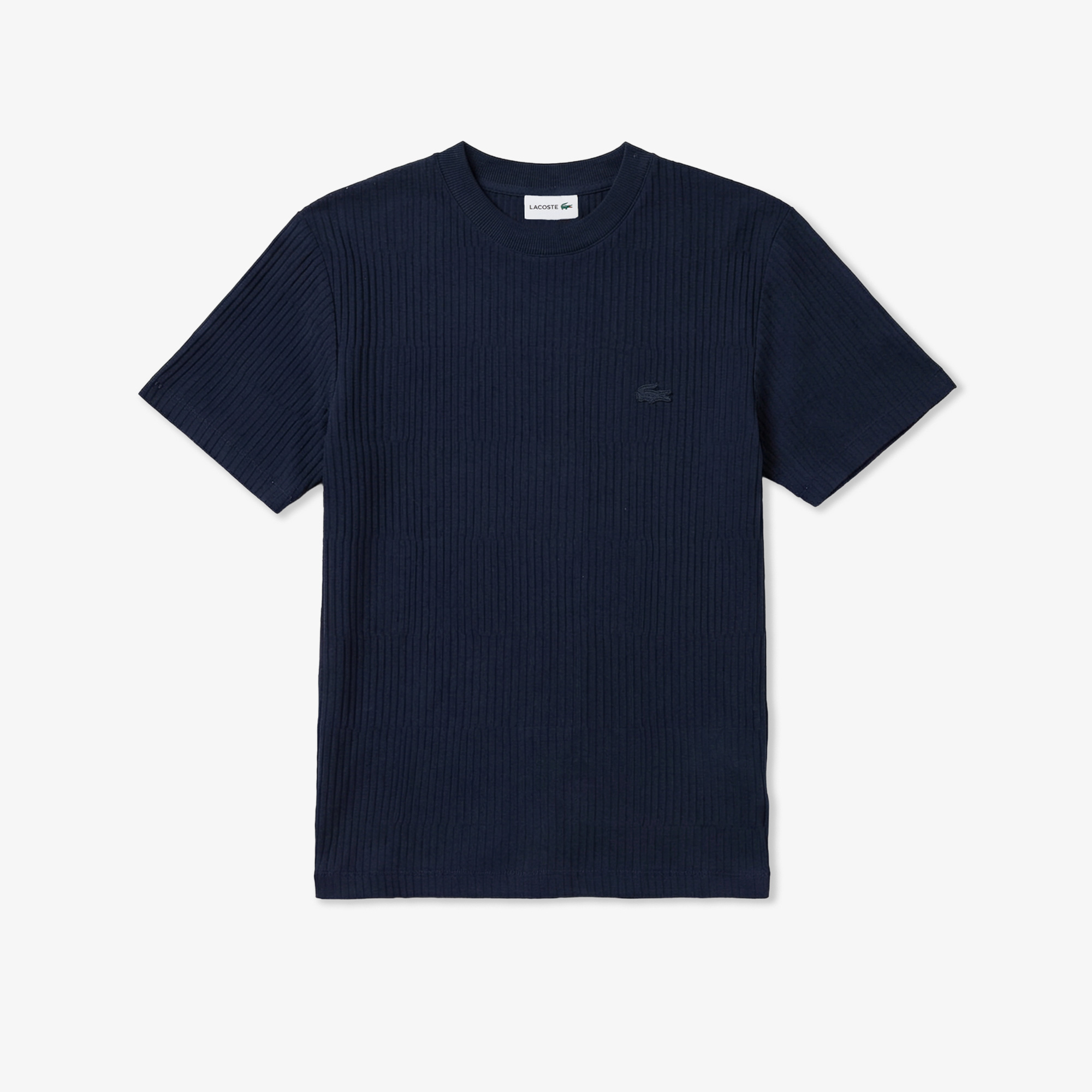 Lacoste Erkek Regular Fit Bisiklet Yaka Çizgili Lacivert T-Shirt görsel 3