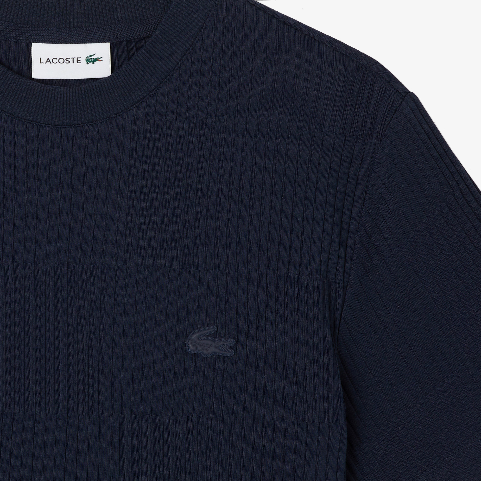 Lacoste Erkek Regular Fit Bisiklet Yaka Çizgili Lacivert T-Shirt görsel 4