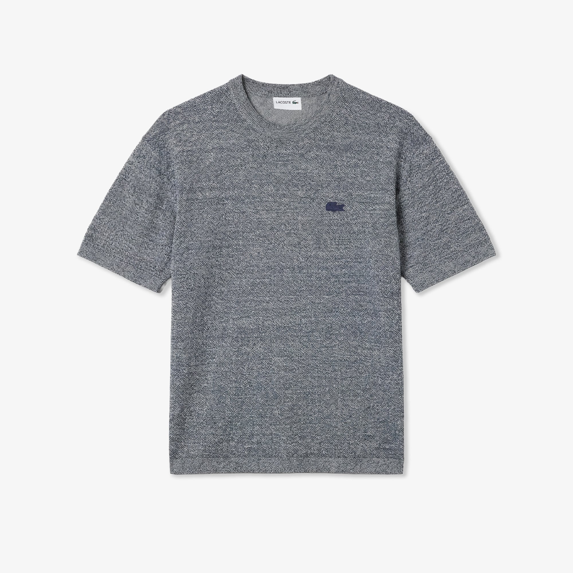 Lacoste Erkek Classic Fit Kısa Kollu Bisiklet Yaka Keten Lacivert Triko görsel 3