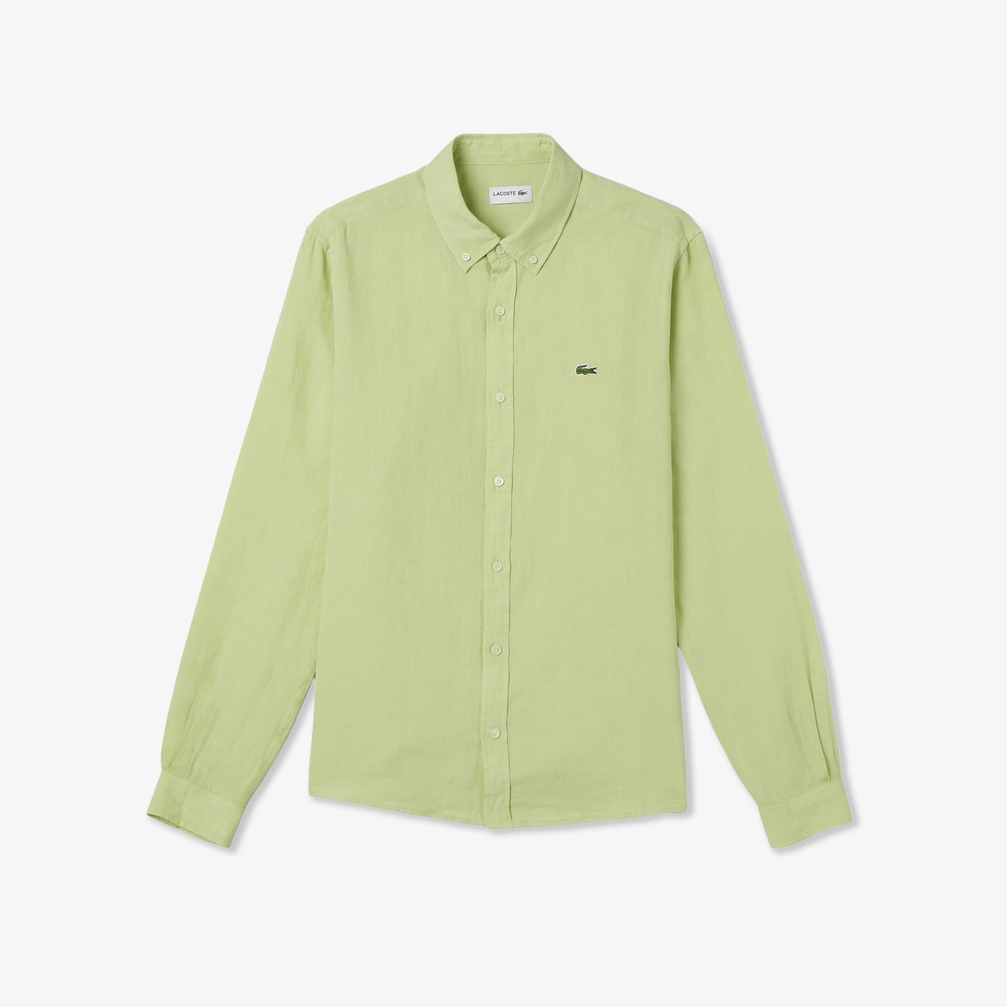Lacoste Erkek Regular Fit Düğmeli Yaka Keten Yeşil Gömlek görsel 2
