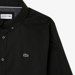 Erkek Slim Fit Düğmeli Yaka Siyah Gömlek Siyah