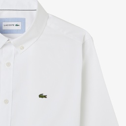 Erkek Slim Fit Düğmeli Yaka Beyaz Gömlek Beyaz