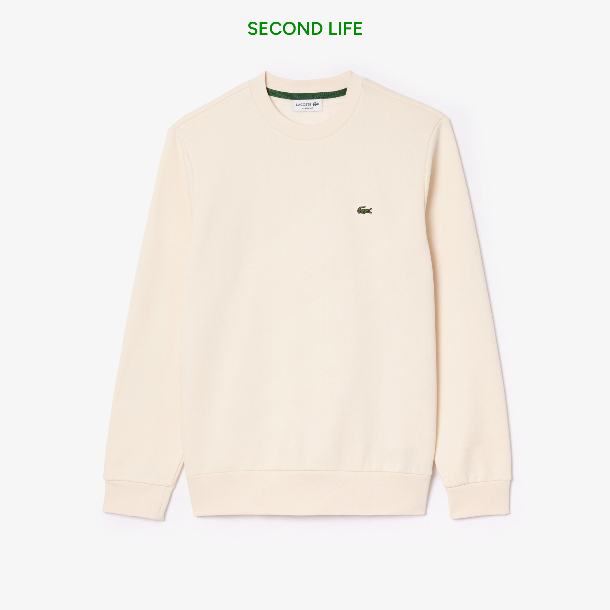 Lacoste İkinci El Erkek Classic Fit Bisiklet Yaka Krem Sweatshirt