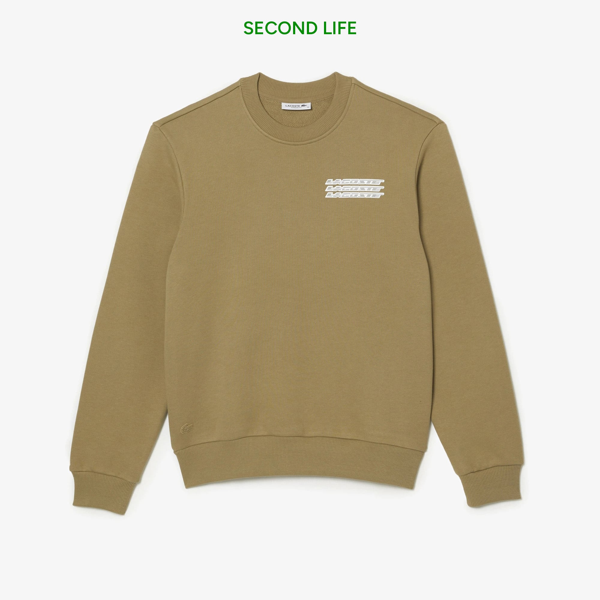 Lacoste İkinci El Active Kadın Oversize Bisiklet Yaka Baskılı Bej Sweatshirt