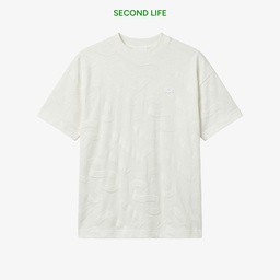 Erkek Bisiklet Yaka Desenli Beyaz T-Shirt Beyaz