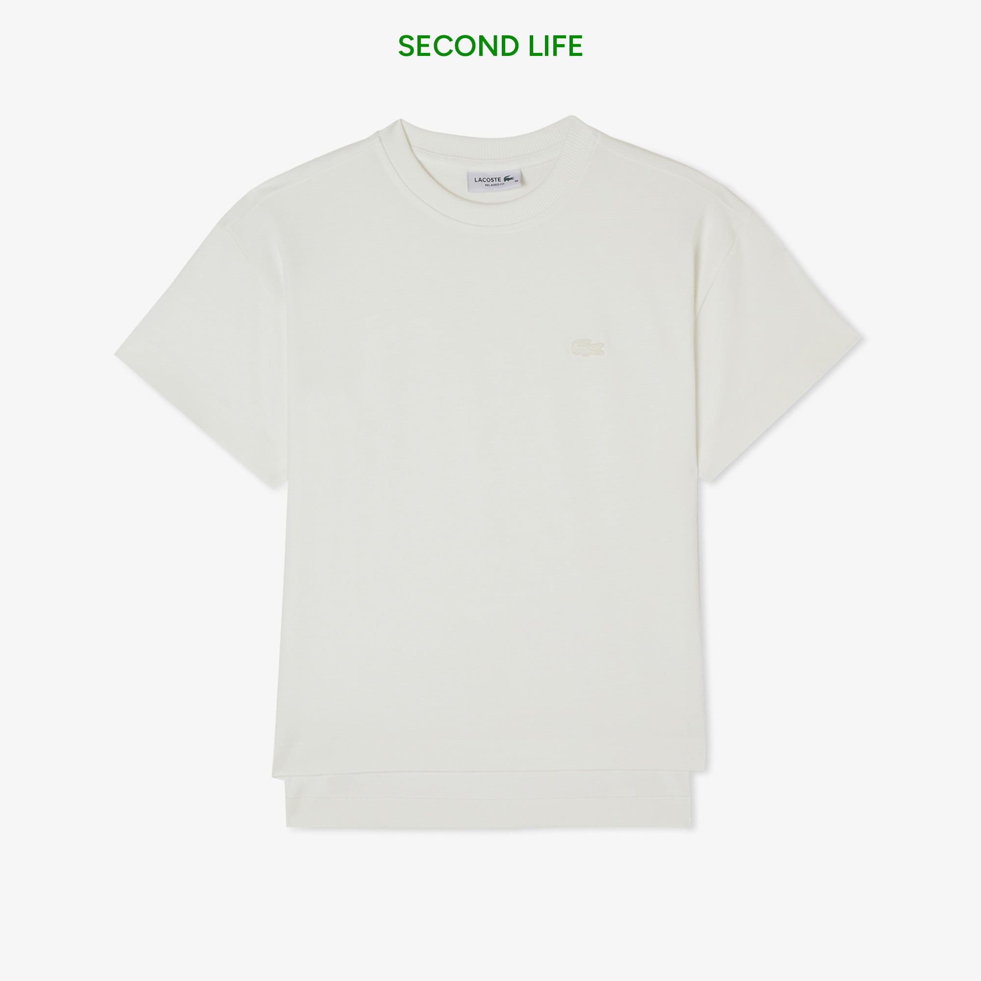 Lacoste İkinci El Kadın Loose Fit Bisiklet Yaka Beyaz T-Shirt
