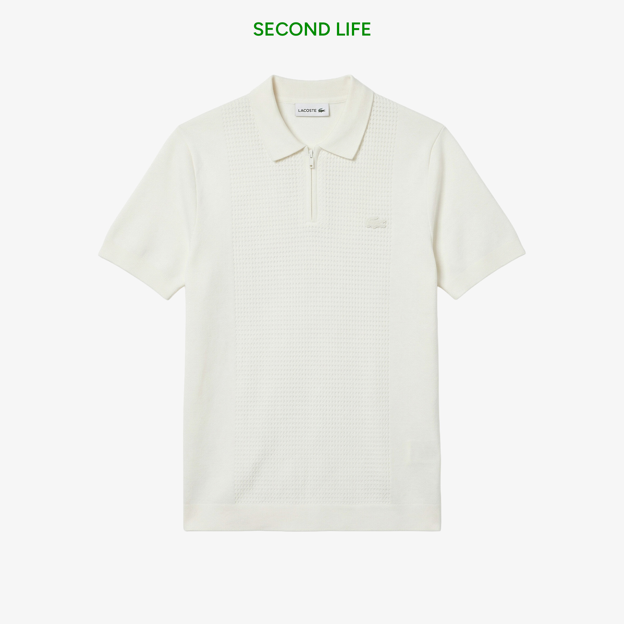 Lacoste İkinci El Erkek Kısa Kollu Yarım Fermuarlı Beyaz Triko