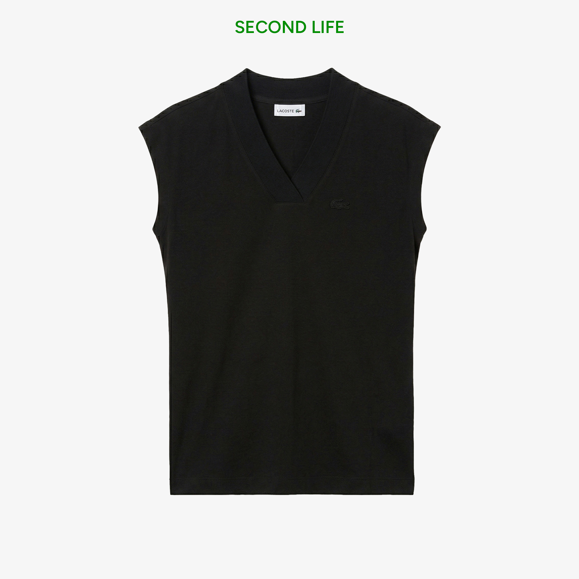 Lacoste İkinci El Kadın Slim Fit V Yaka Siyah T-Shirt