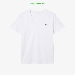 Kadın Loose Fit V Yaka Beyaz T-Shirt Beyaz