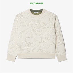 Kadın Oversize Fit Bisiklet Yaka Çift Taraflı Desenli Krem Sweatshirt Krem
