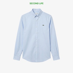 Erkek Slim Fit Düğmeli Yaka Açık Mavi Gömlek Mavi