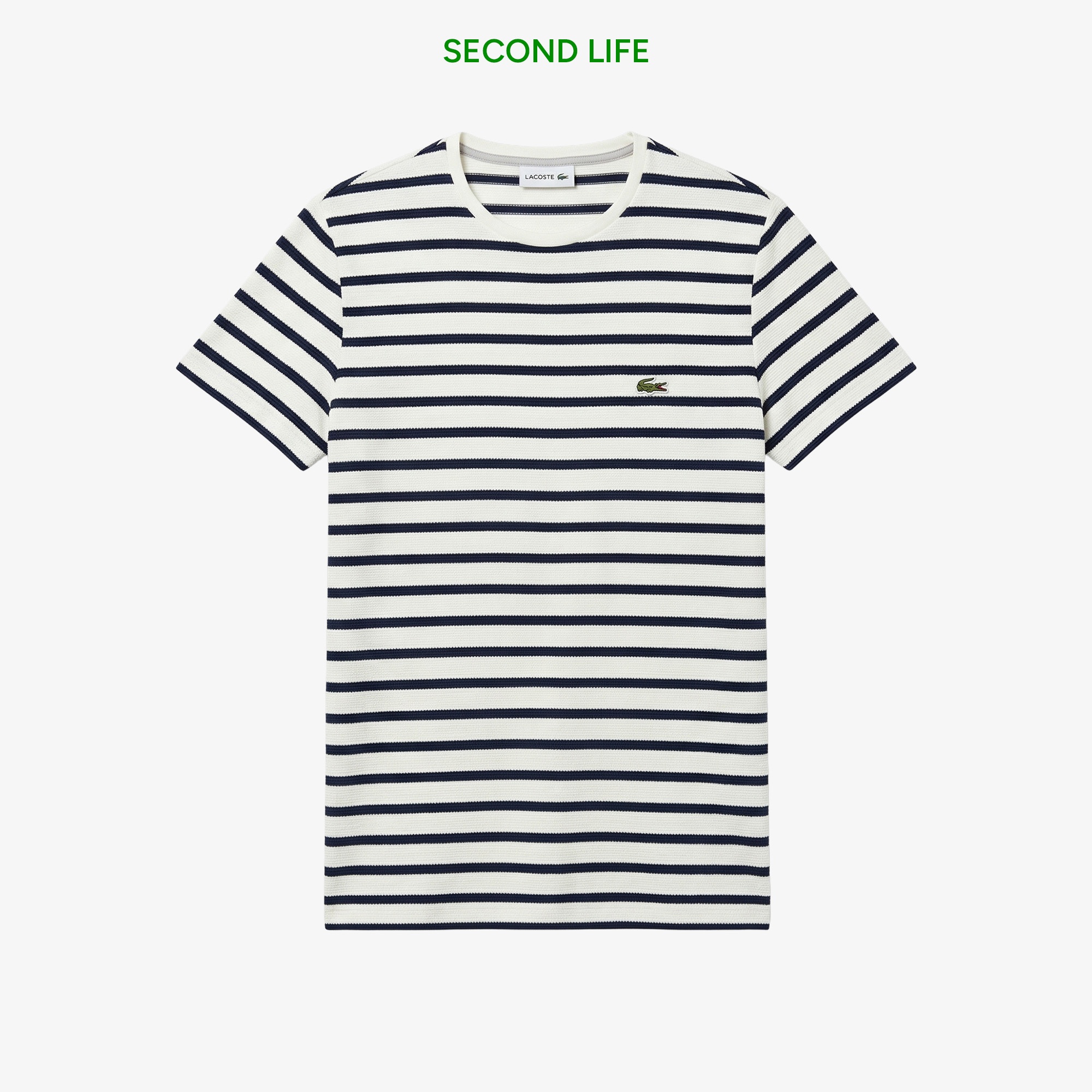 Erkek Slim Fit Bisiklet Yaka Çizgili Beyaz T-Shirt