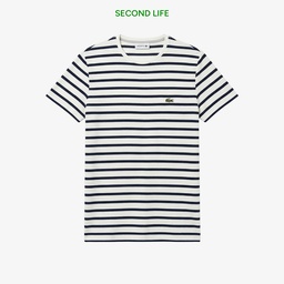 Erkek Slim Fit Bisiklet Yaka Çizgili Beyaz T-Shirt Beyaz