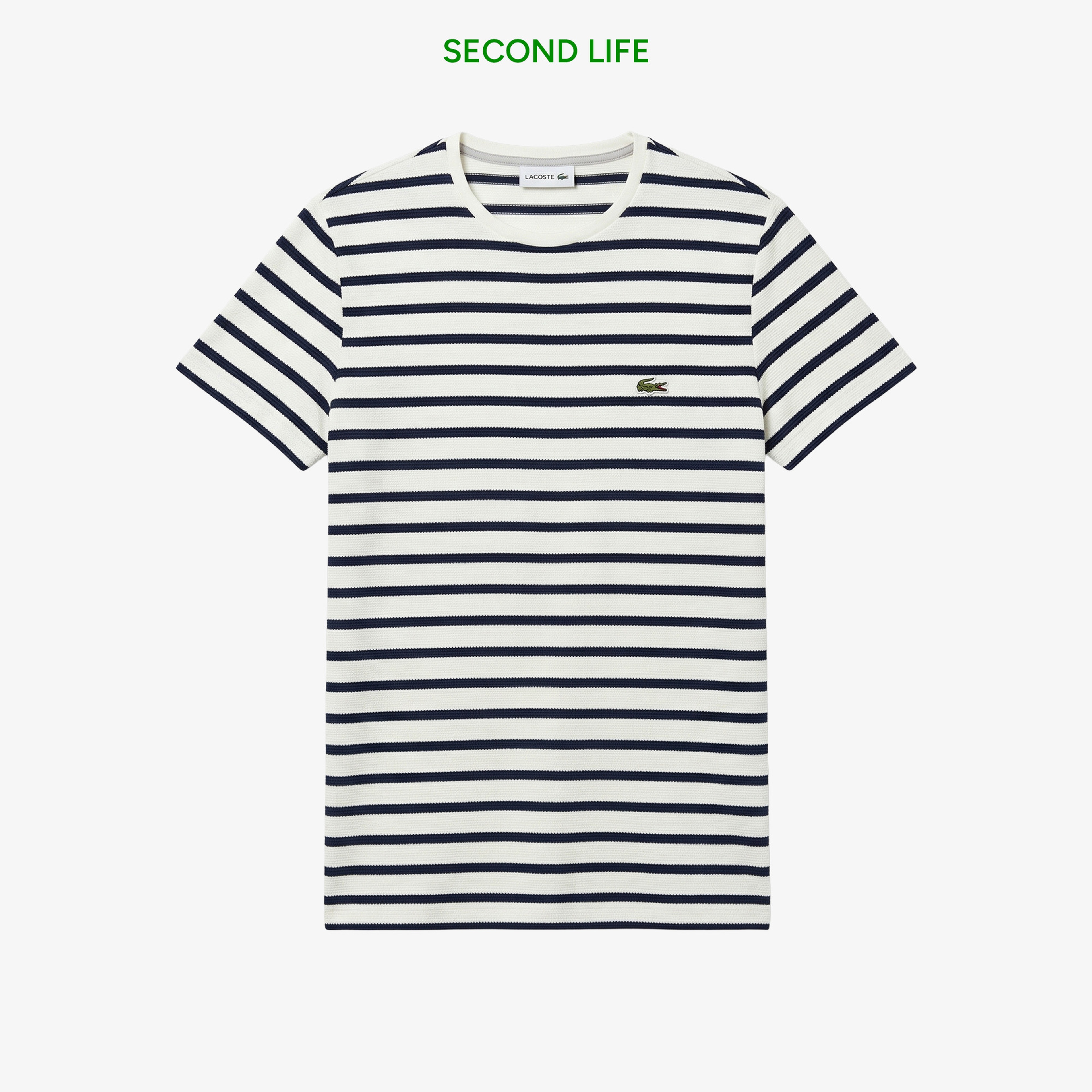 Erkek Slim Fit Bisiklet Yaka Çizgili Beyaz T-Shirt