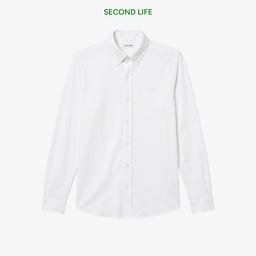 Erkek Slim Fit Düğmeli Yaka Beyaz Gömlek Beyaz
