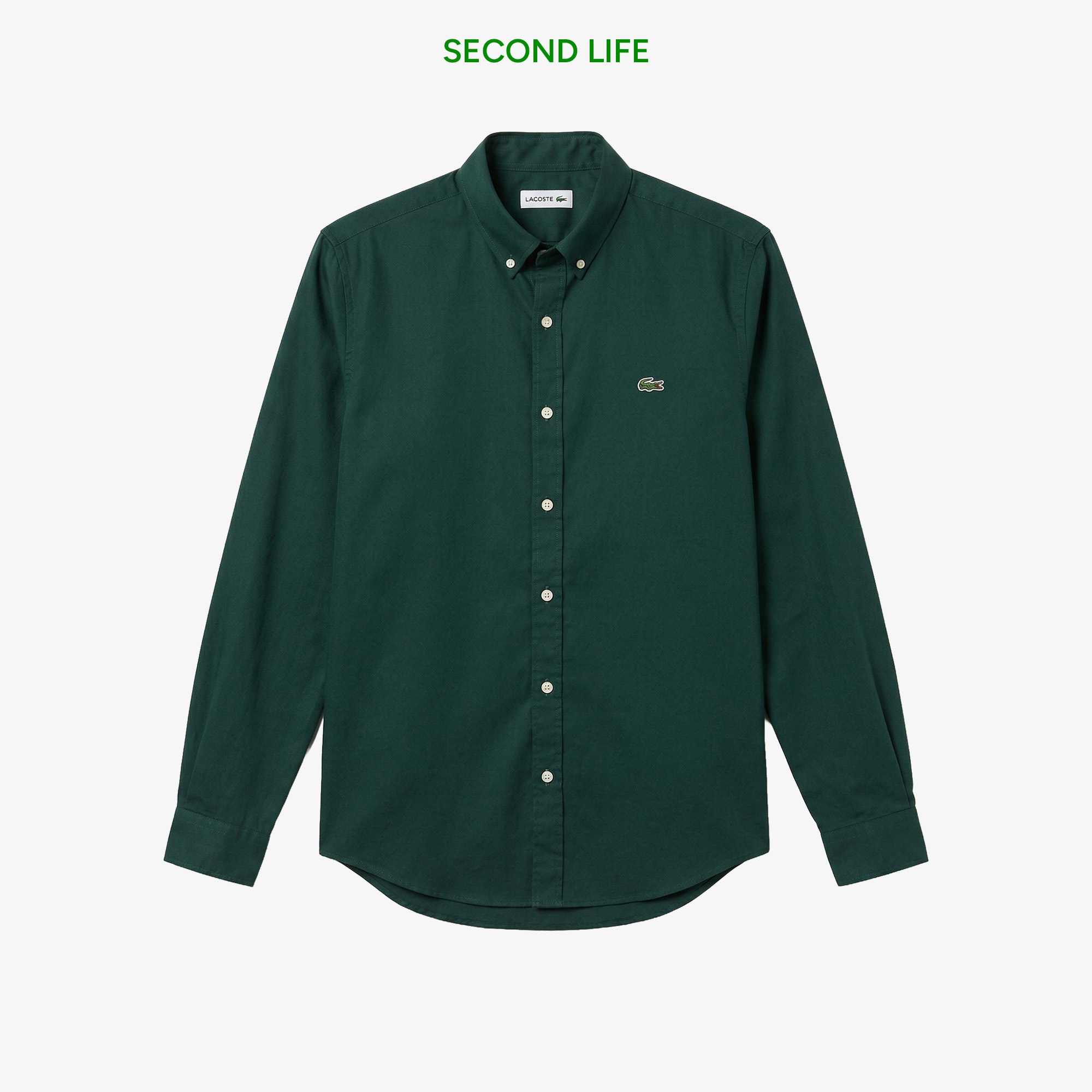 Erkek Slim Fit Düğmeli Yaka Koyu Yeşil Gömlek