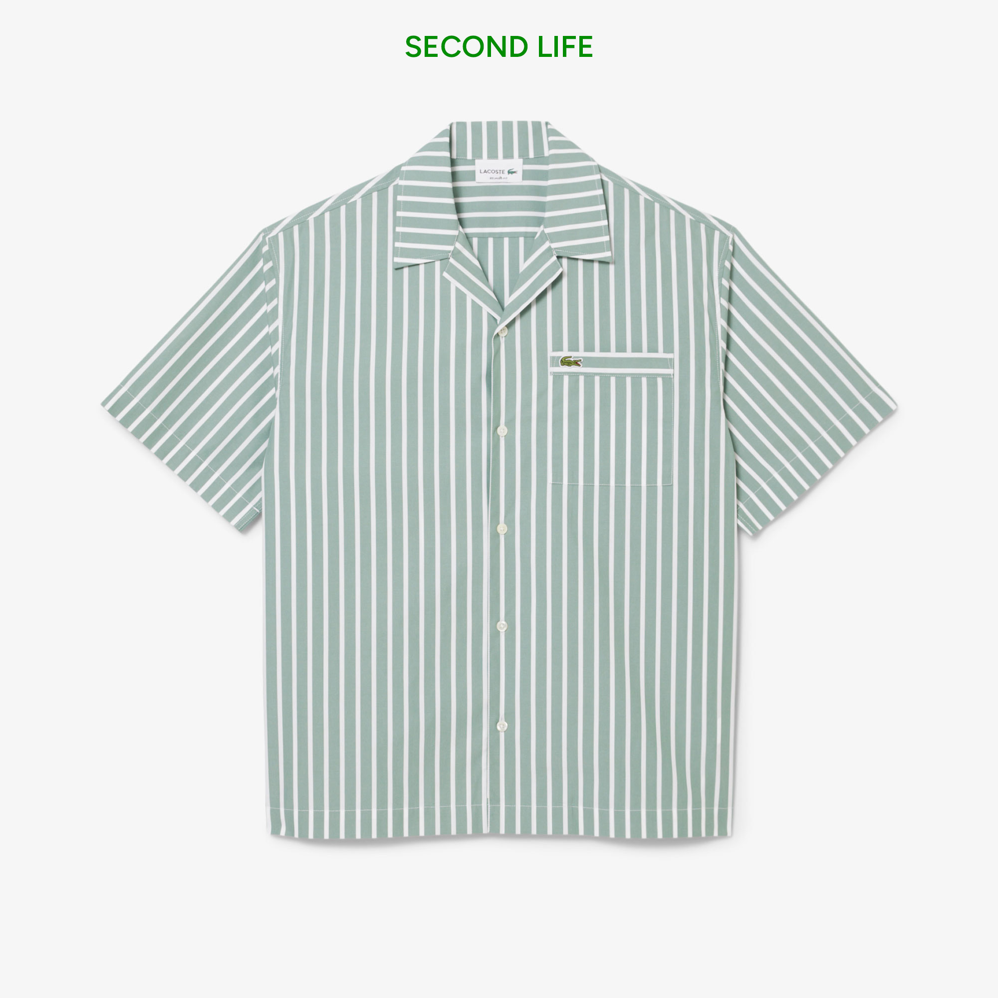 Lacoste İkinci El Erkek Relaxed Fit Kısa Kollu Çizgili Yeşil Gömlek