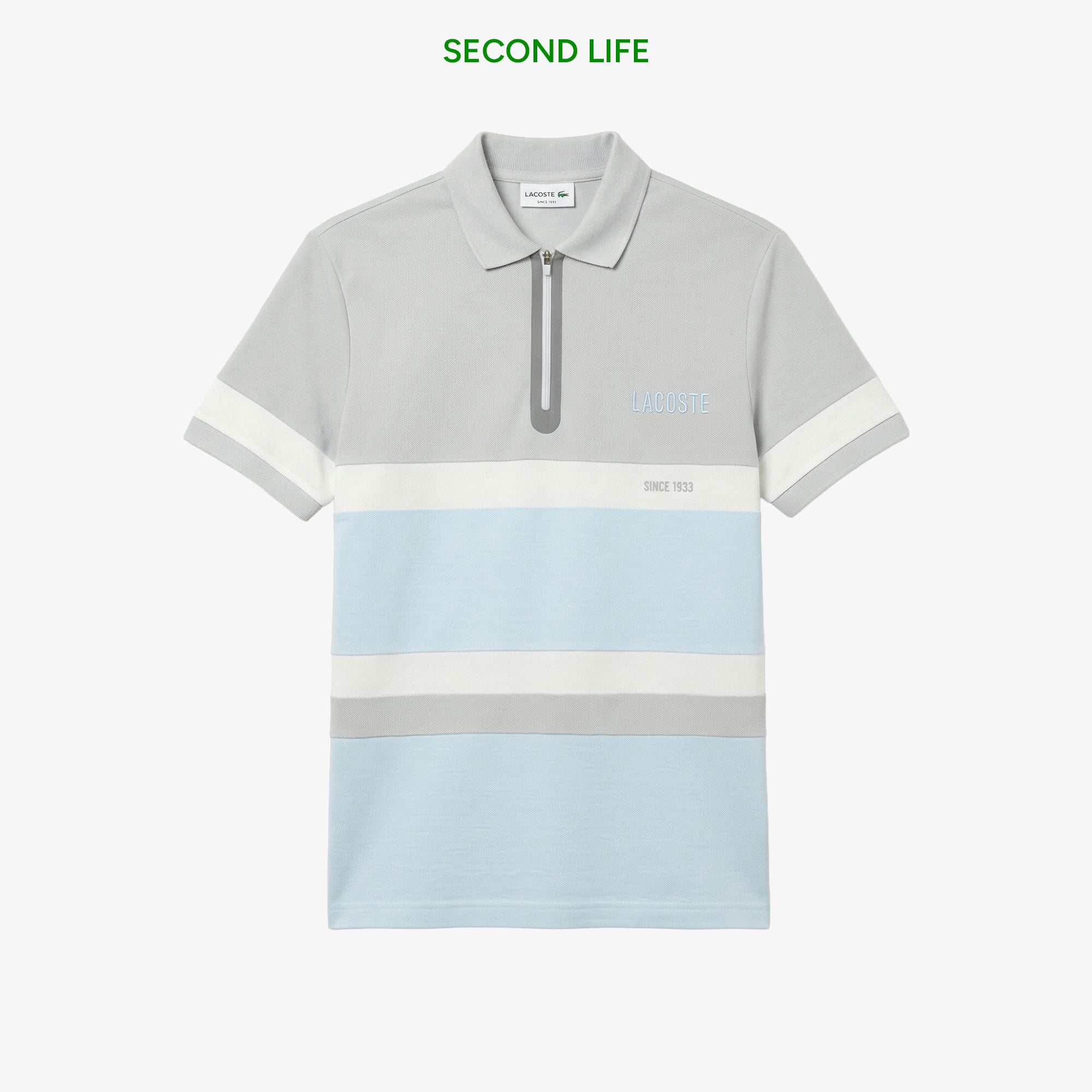 Lacoste İkinci El Erkek Regular Fit Yarım Fermuarlı Renk Bloklu Açık Mavi Polo