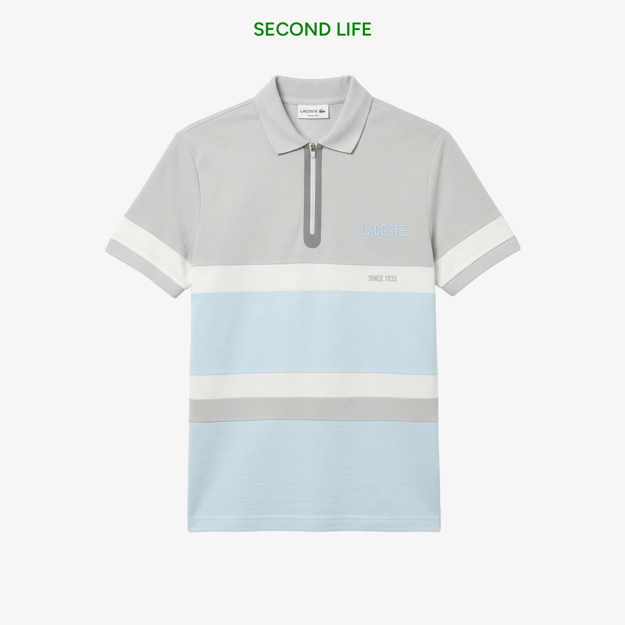 Erkek Regular Fit Yarım Fermuarlı Renk Bloklu Açık Mavi Polo