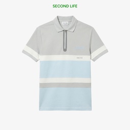 Erkek Regular Fit Yarım Fermuarlı Renk Bloklu Açık Mavi Polo Mavi