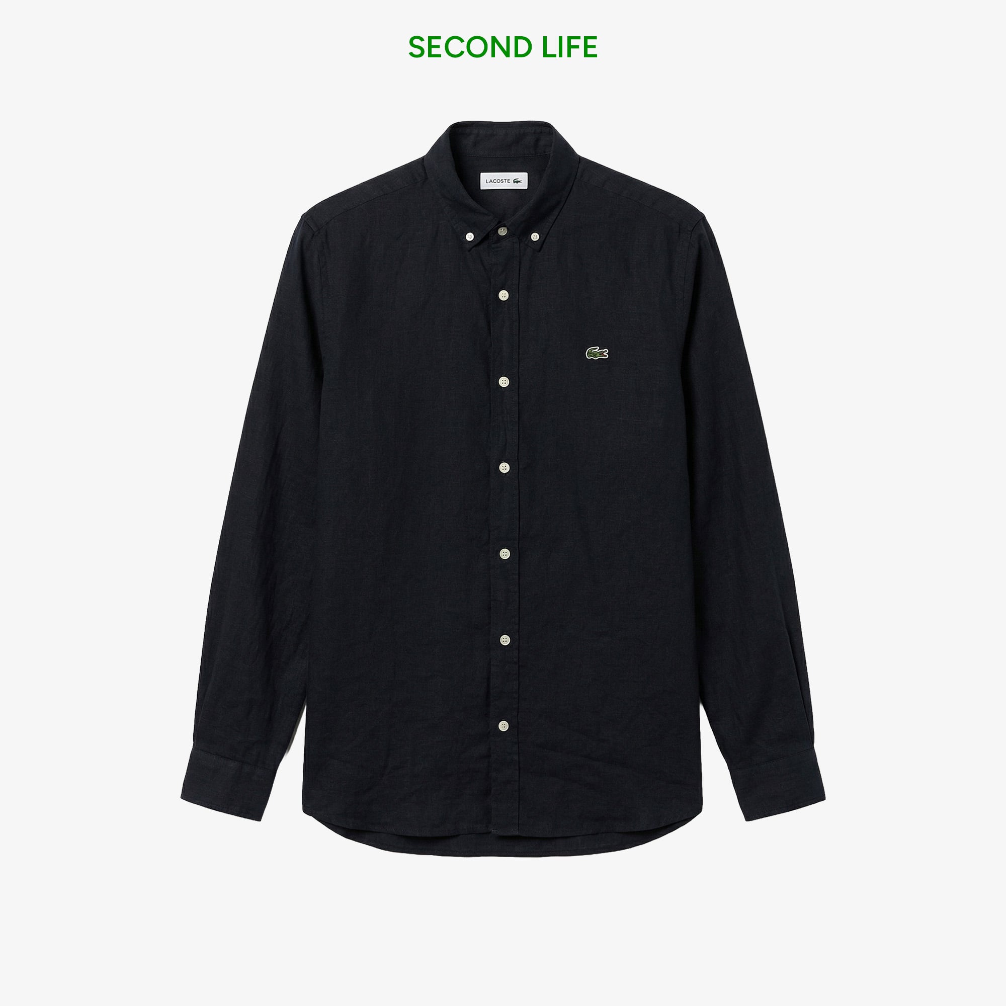 Lacoste İkinci El Erkek Regular Fit Düğmeli Yaka Keten Siyah Gömlek