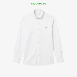 Erkek Slim Fit Düğmeli Yaka Beyaz Gömlek Beyaz