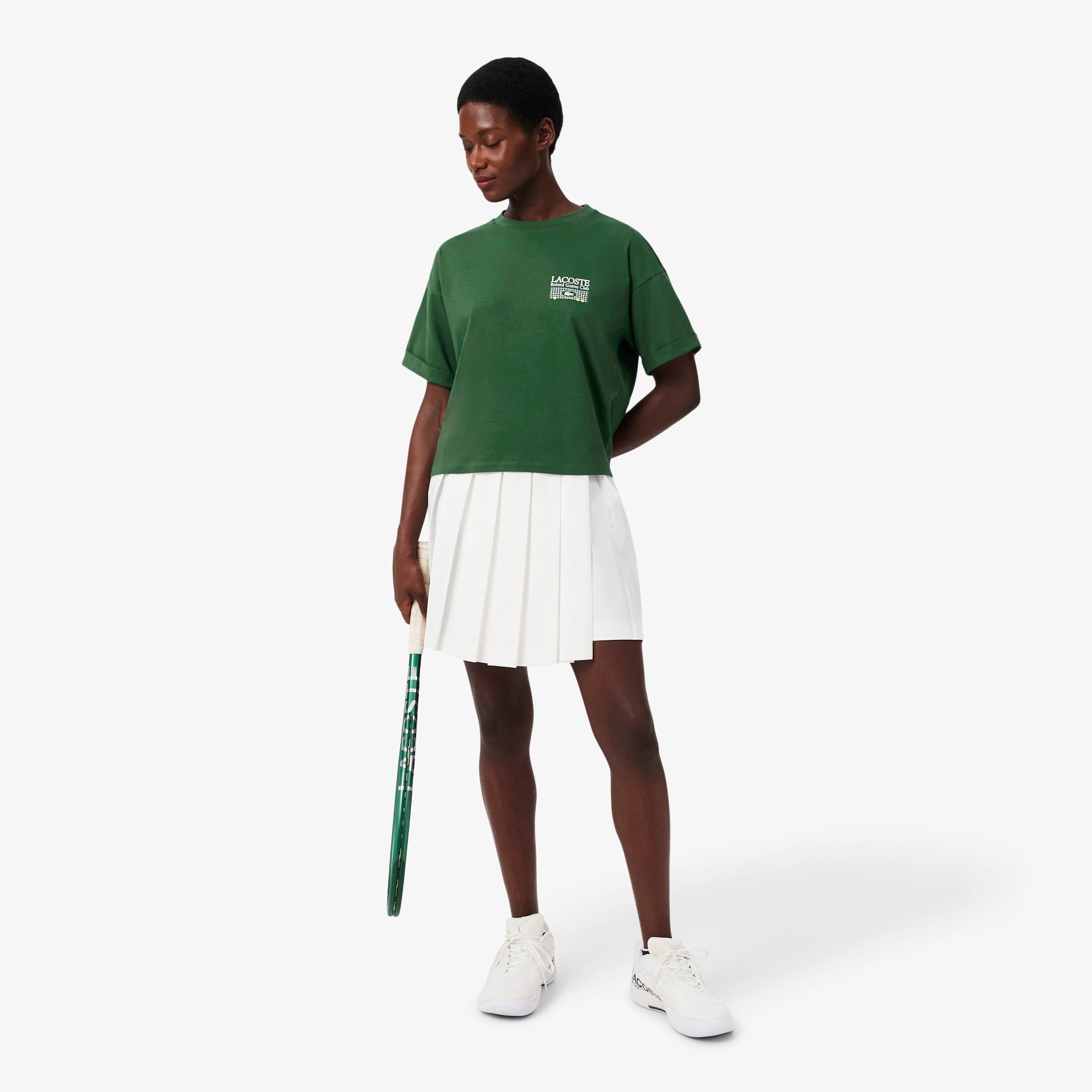 Lacoste Kadın Relaxed Fit Baskılı Koyu Yeşil T-Shirt görsel 4