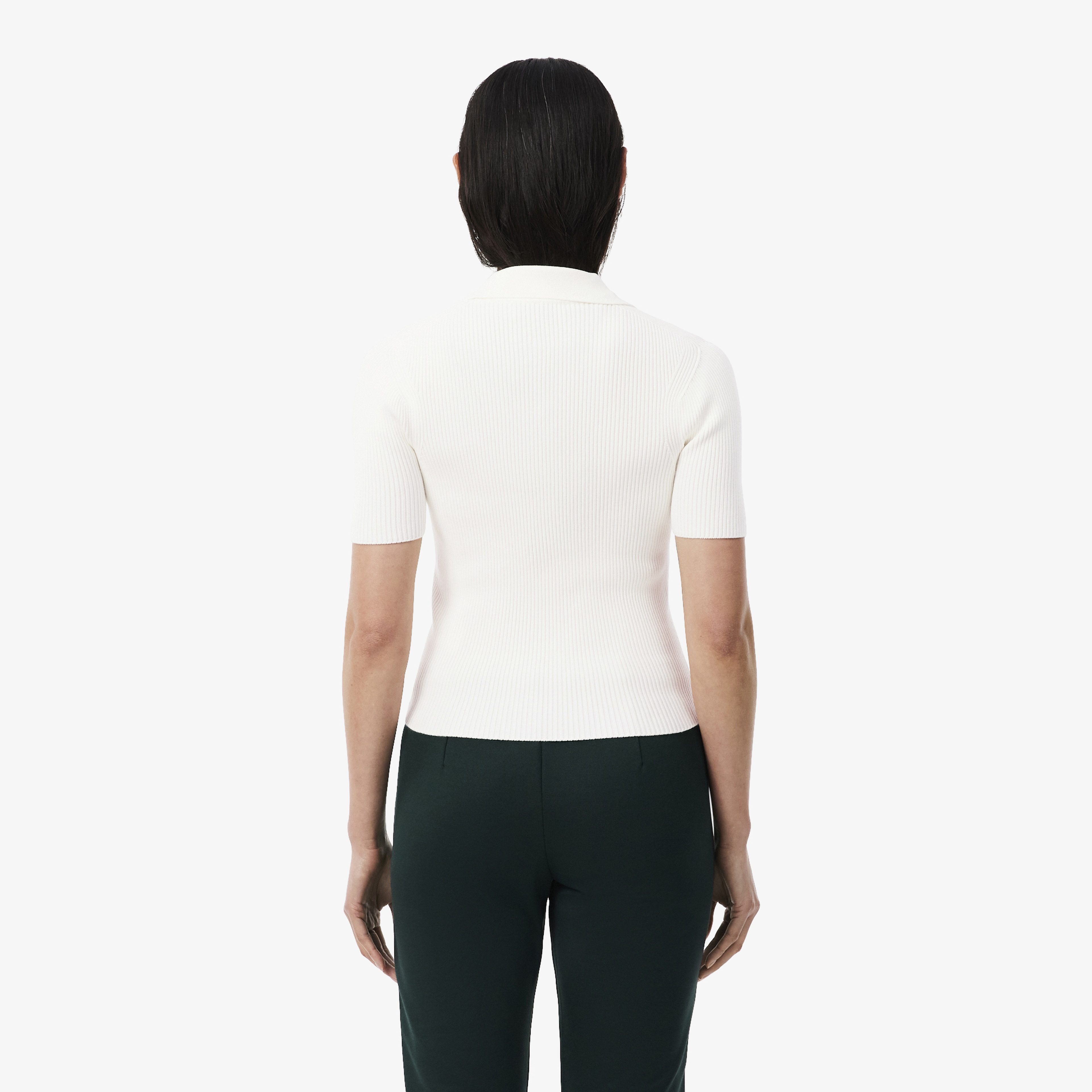 Kadın Slim Fit Kısa Kollu Polo Yaka Beyaz Triko