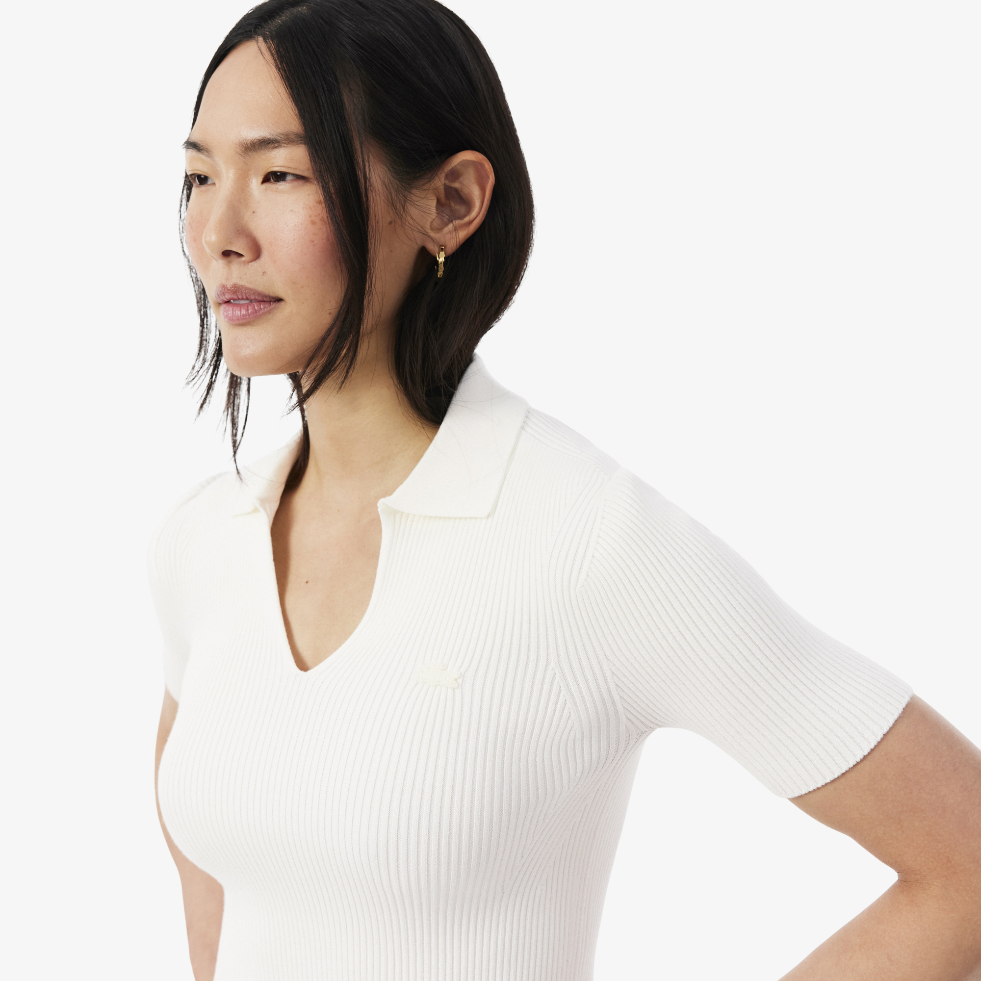 Lacoste Kadın Slim Fit Kısa Kollu Polo Yaka Beyaz Triko görsel 2