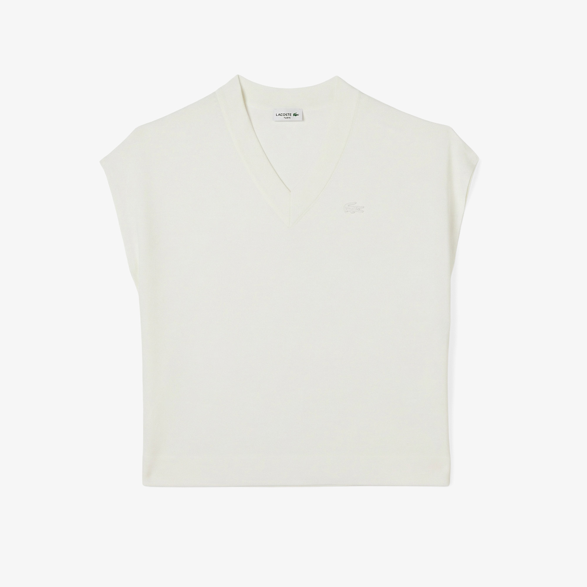 Lacoste Kadın Relaxed Fit Kısa Kollu V Yaka Beyaz Triko görsel 3
