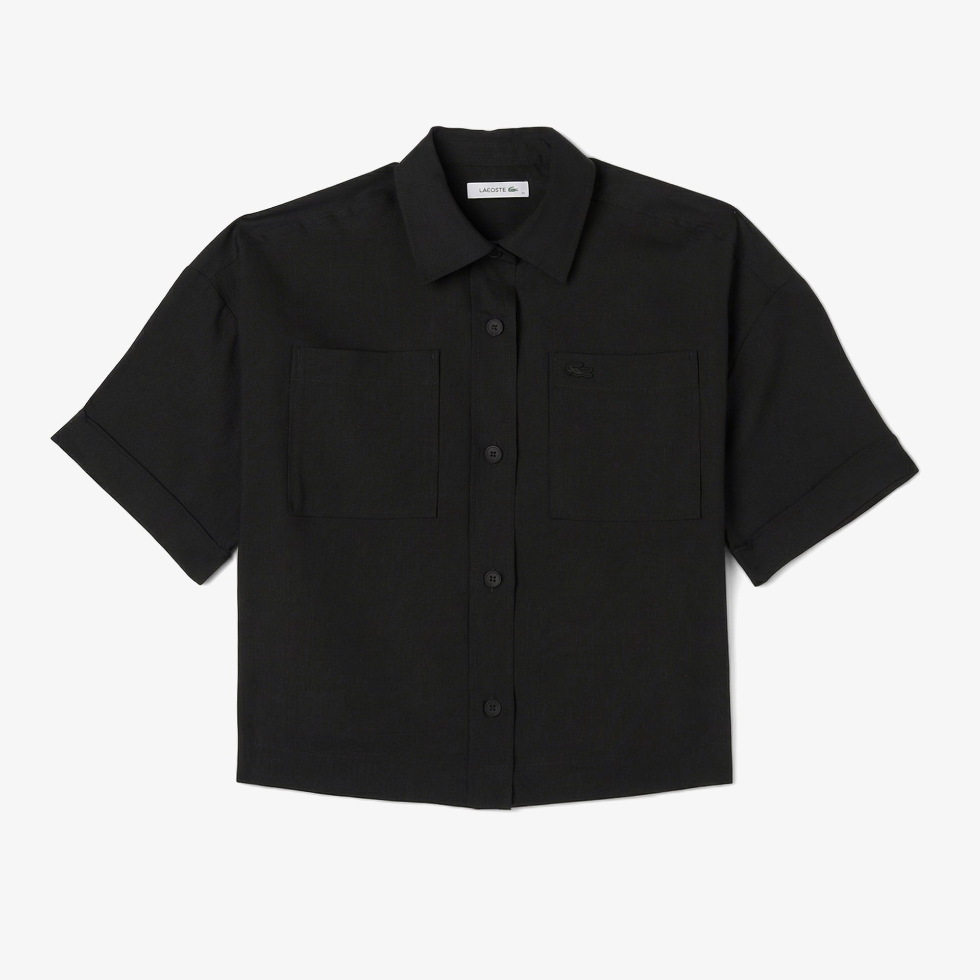 Lacoste Kadın Relaxed Fit Truvakar Kollu Keten Siyah Gömlek görsel 6