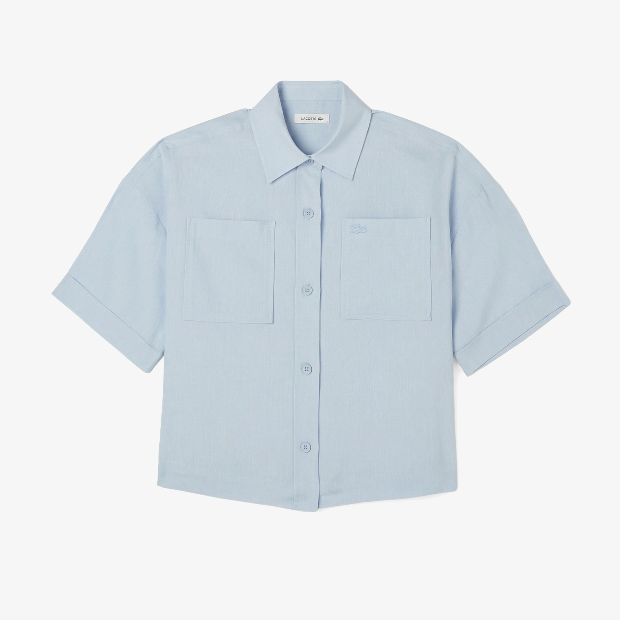 Lacoste Kadın Relaxed Fit Truvakar Kollu Keten Mavi Gömlek görsel 6