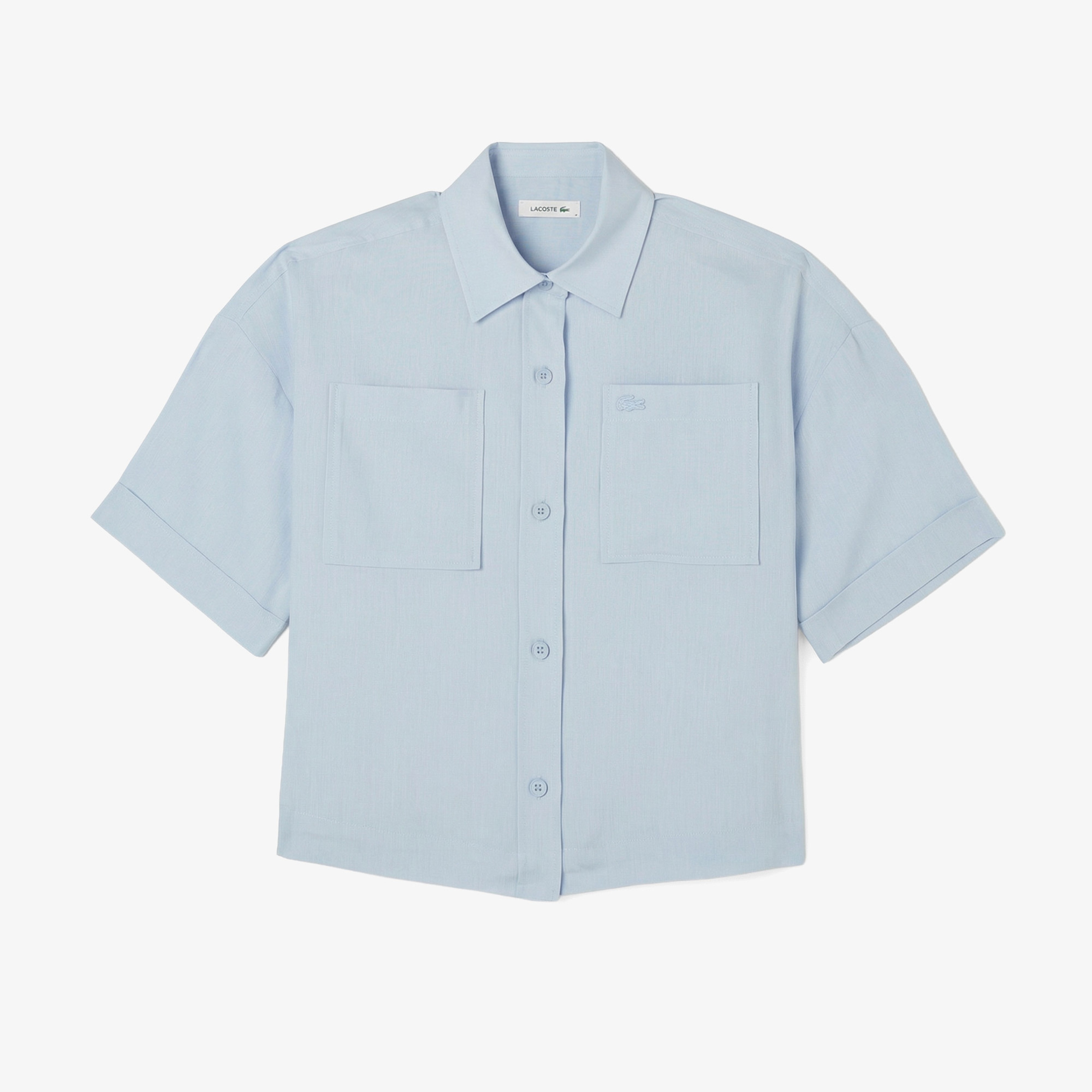 Kadın Relaxed Fit Truvakar Kollu Keten Mavi Gömlek