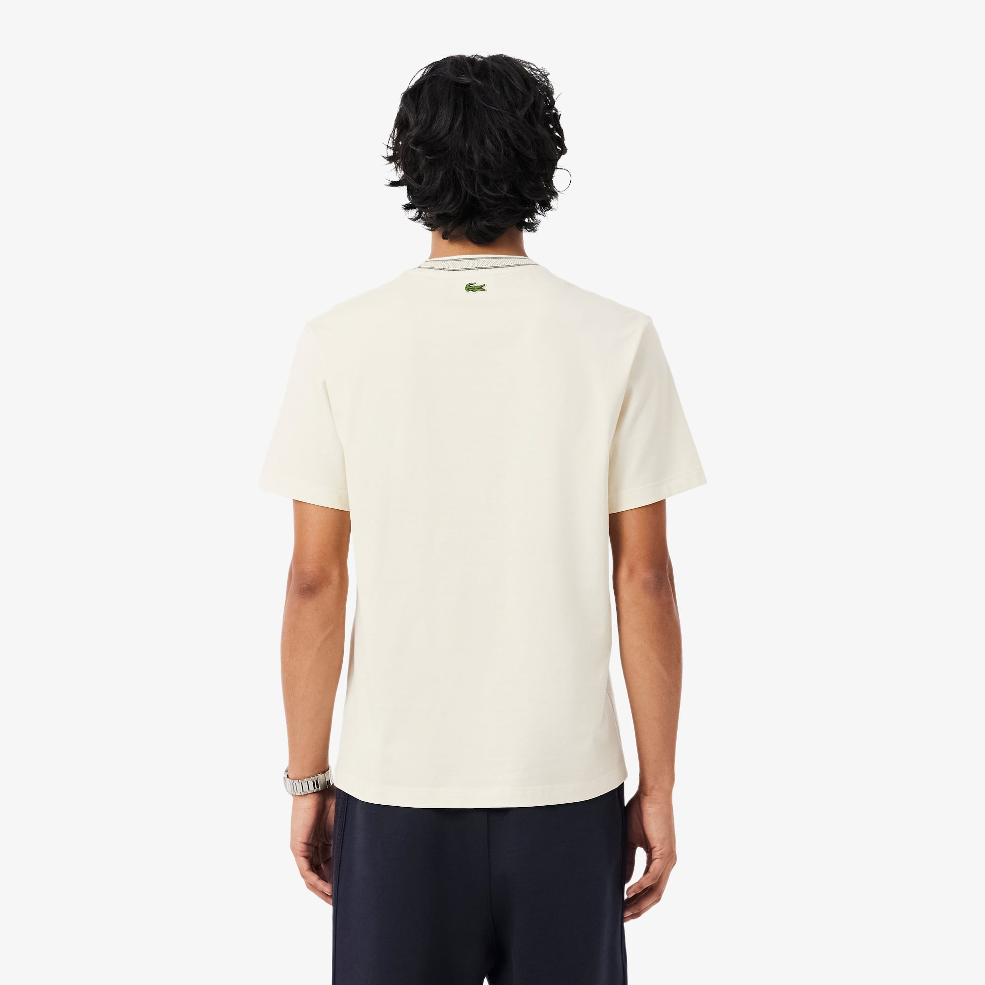 Lacoste Erkek Classic Fit Bisiklet Yaka Krem T-Shirt görsel 3
