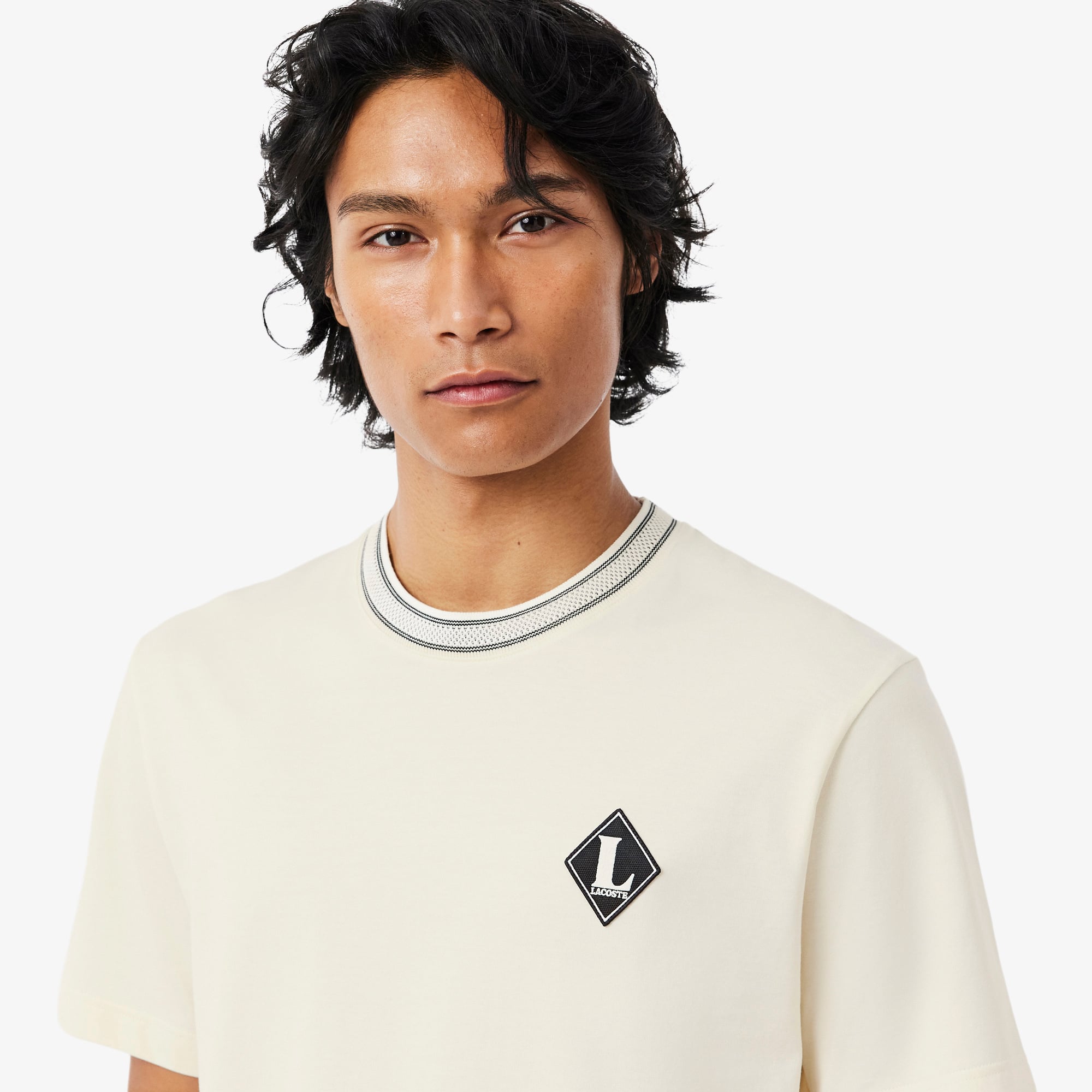 Lacoste Erkek Classic Fit Bisiklet Yaka Krem T-Shirt görsel 2