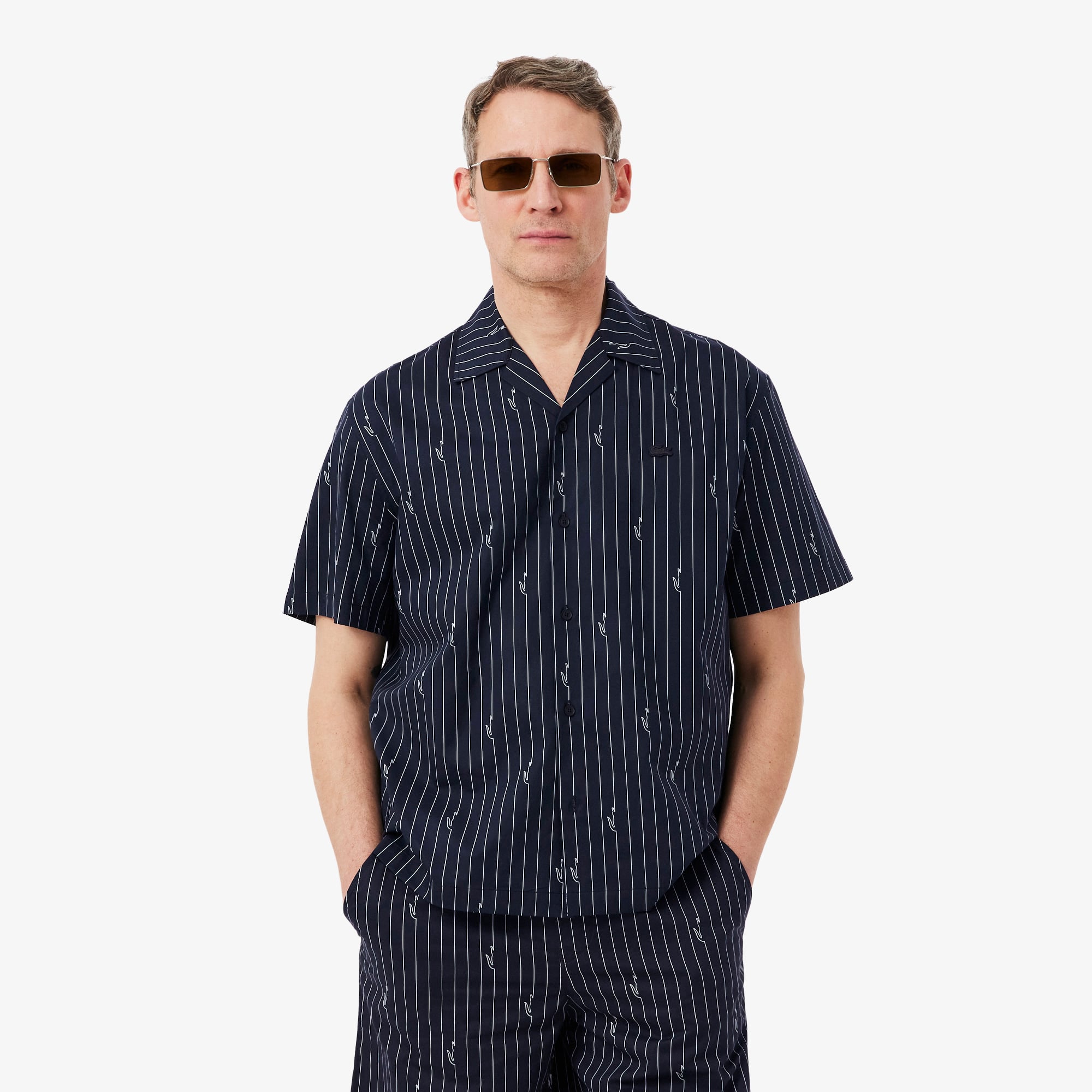 Lacoste Erkek Relaxed Fit Kısa Kollu Organik Pamuk Siyah Gömlek