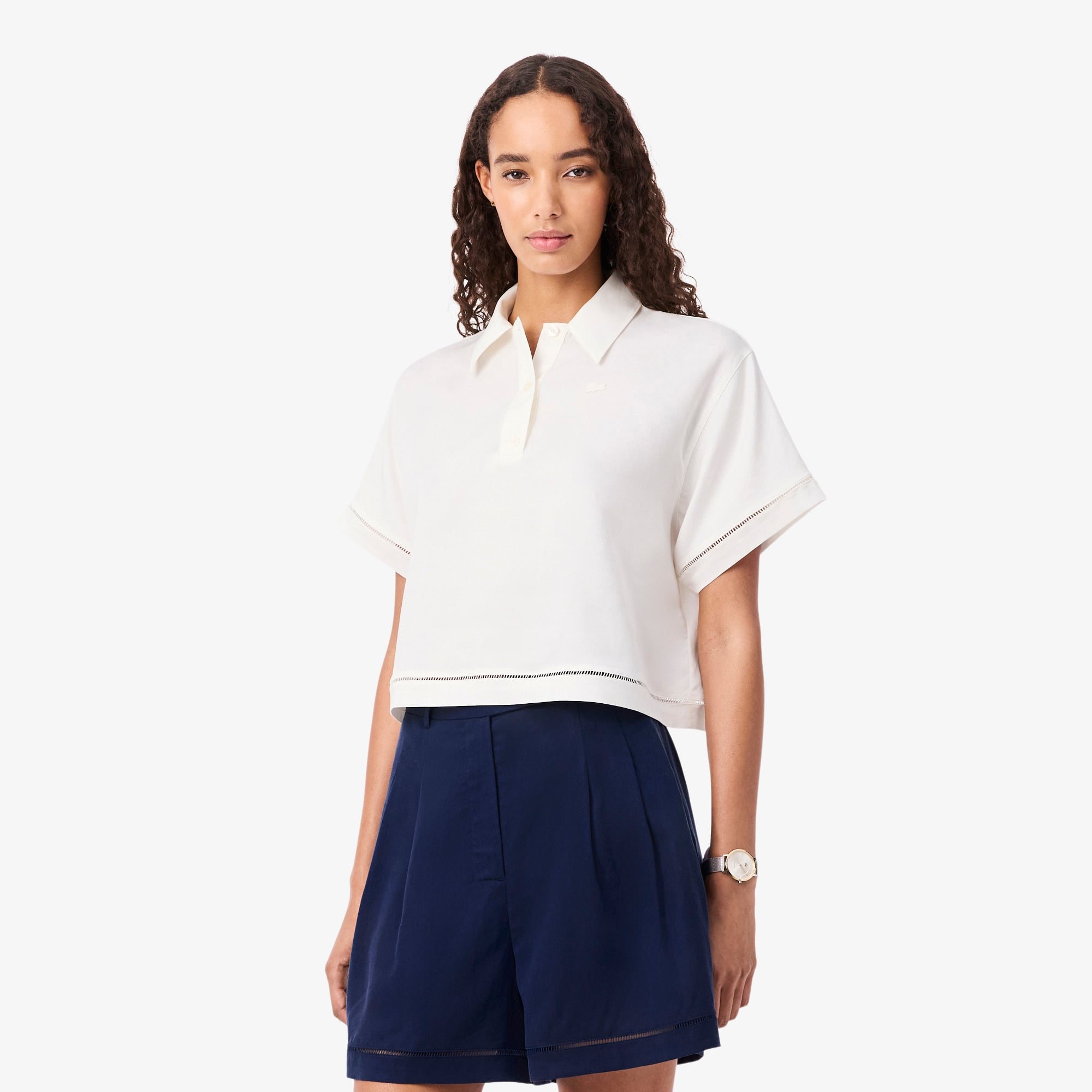 Lacoste Kadın Oversize Fit Truvakar Kollu Beyaz Polo