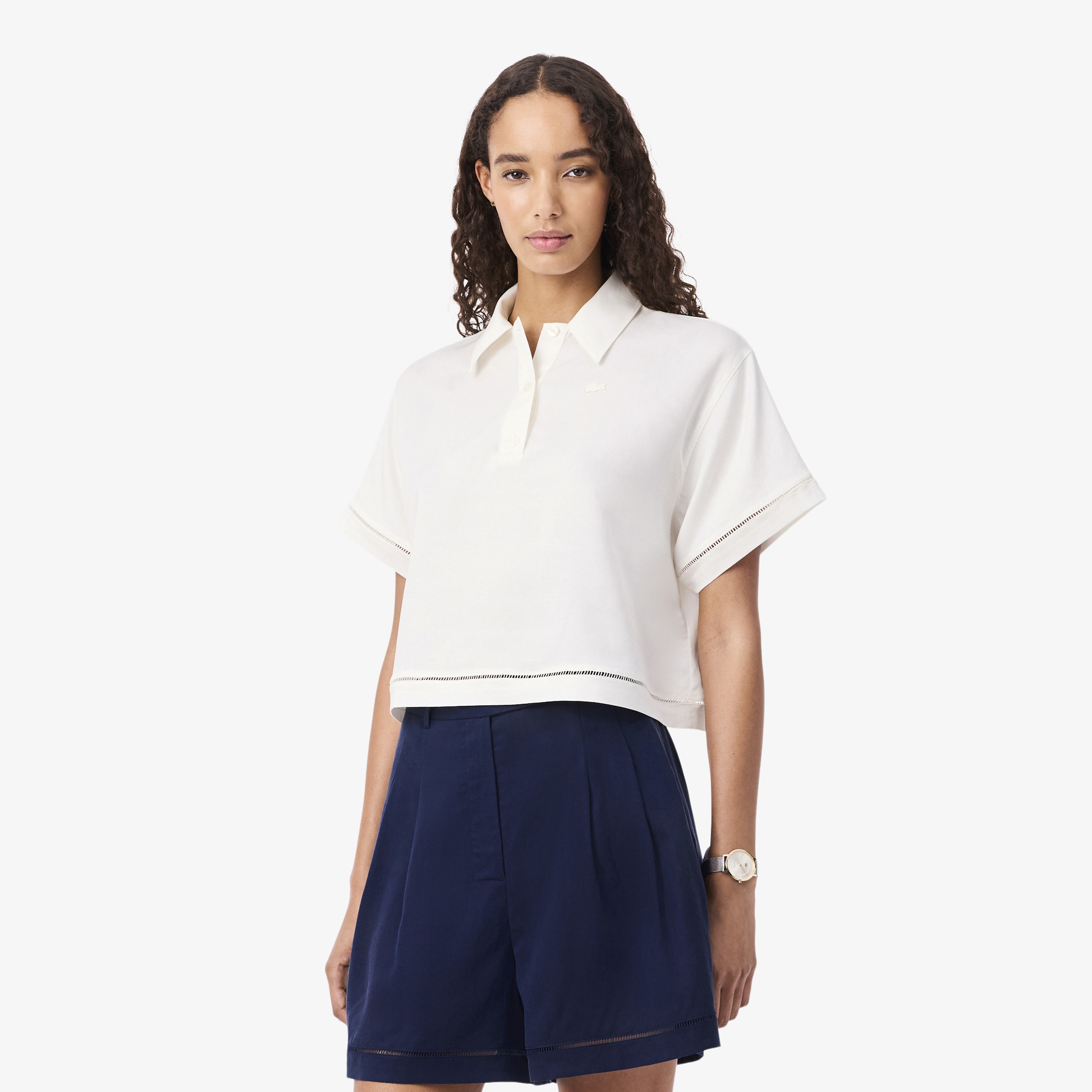 Kadın Oversize Fit Truvakar Kollu Beyaz Polo