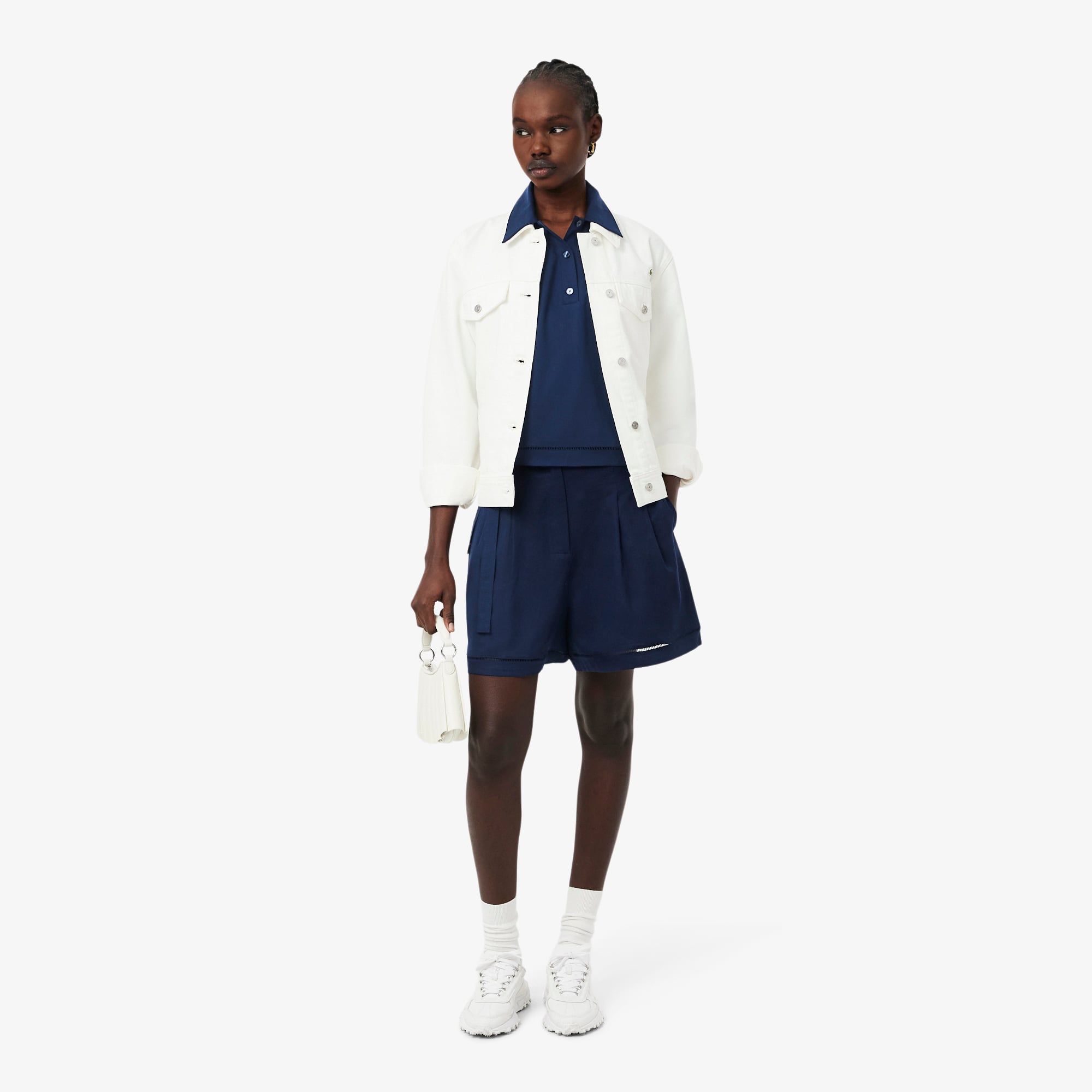 Lacoste Kadın Oversize Fit Truvakar Kollu Lacivert Polo görsel 4