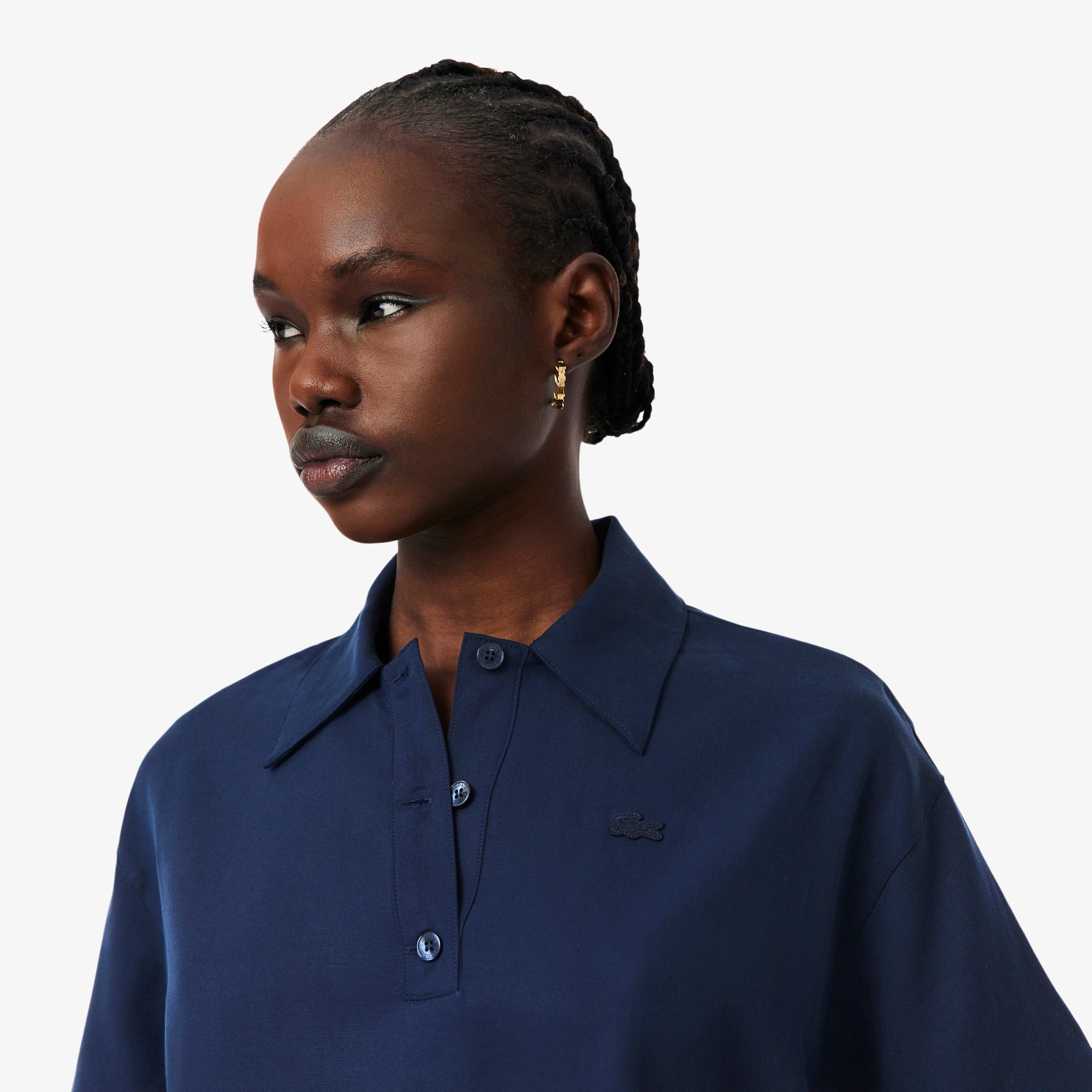 Lacoste Kadın Oversize Fit Truvakar Kollu Lacivert Polo görsel 2