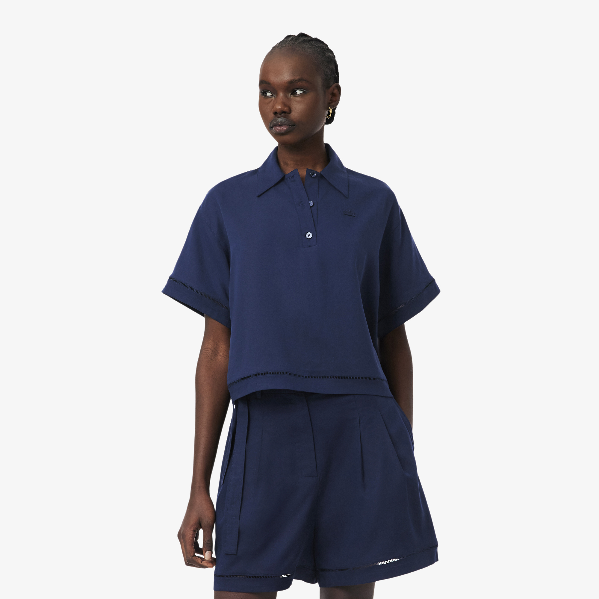 Lacoste Kadın Oversize Fit Truvakar Kollu Lacivert Polo