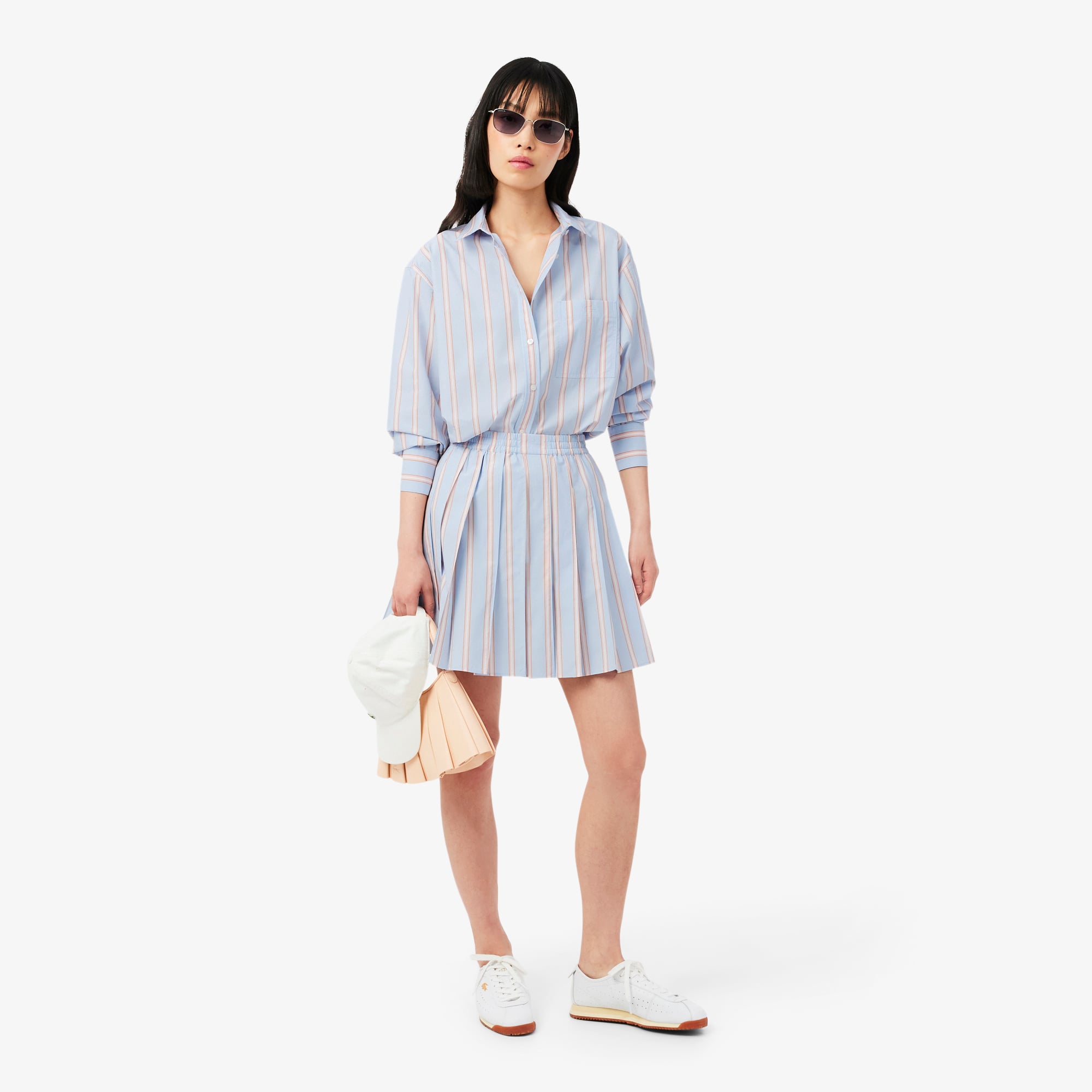 Lacoste Kadın Oversize Fit Çizgili Mavi Gömlek görsel 4