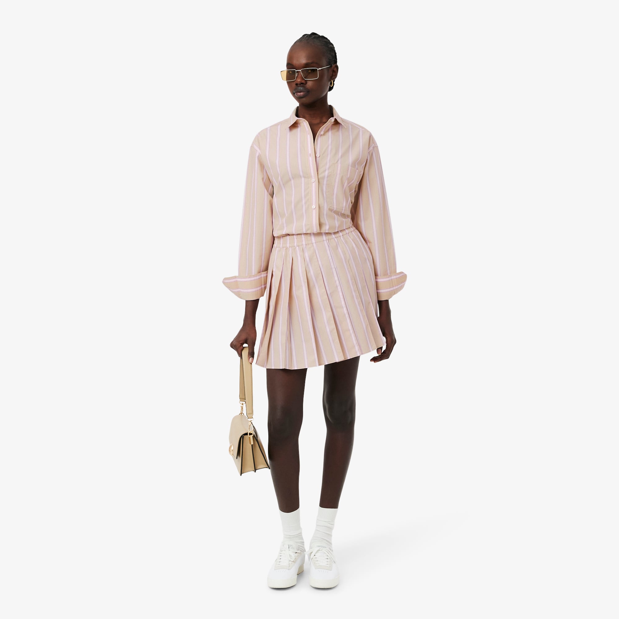 Lacoste Kadın Oversize Fit Çizgili Pembe Gömlek görsel 4