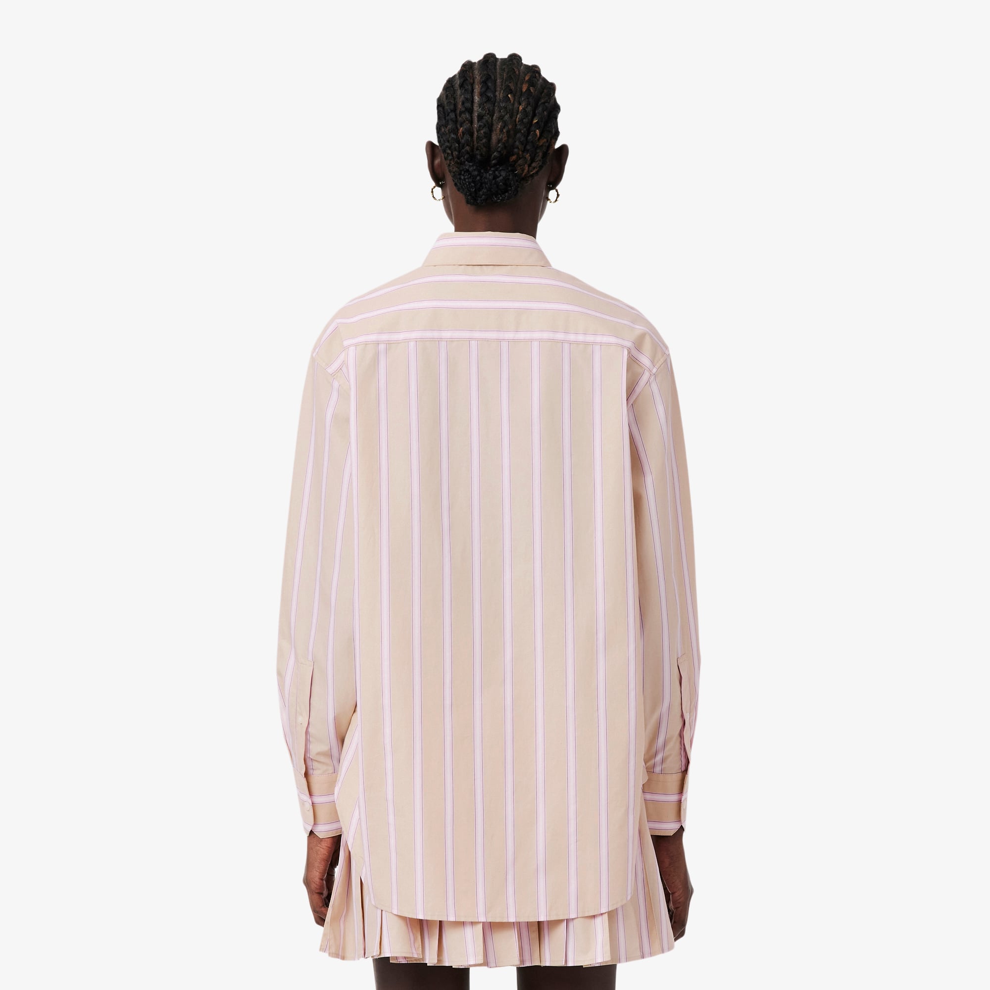 Lacoste Kadın Oversize Fit Çizgili Pembe Gömlek görsel 3